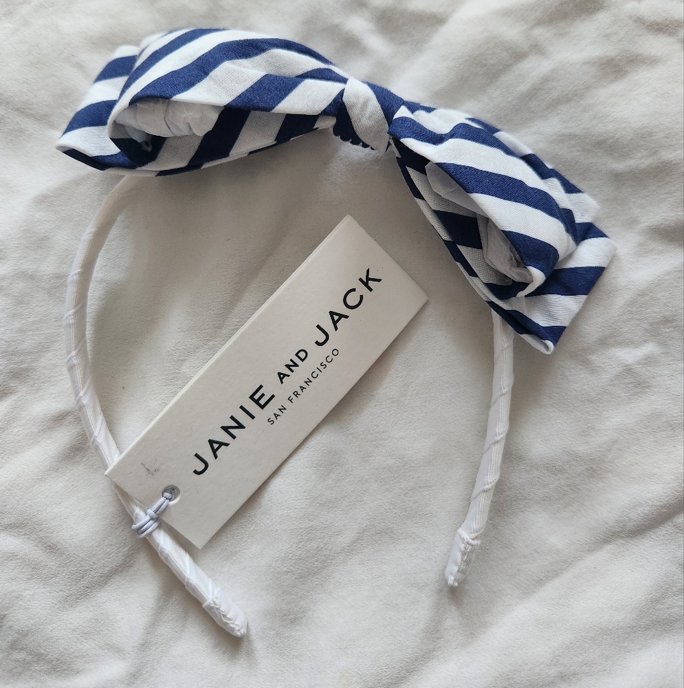 Janie and Jack Blue/White Striped Bow Headband